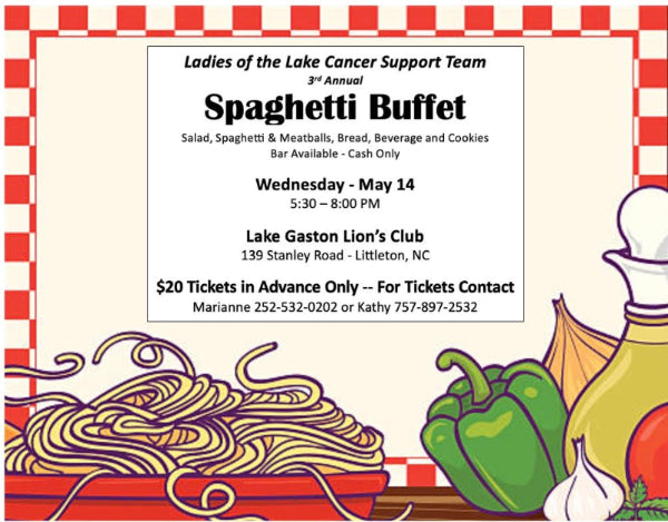 Spaghetti Buffet - Wednesday, May 14, at 5:30 - 8:00 PM